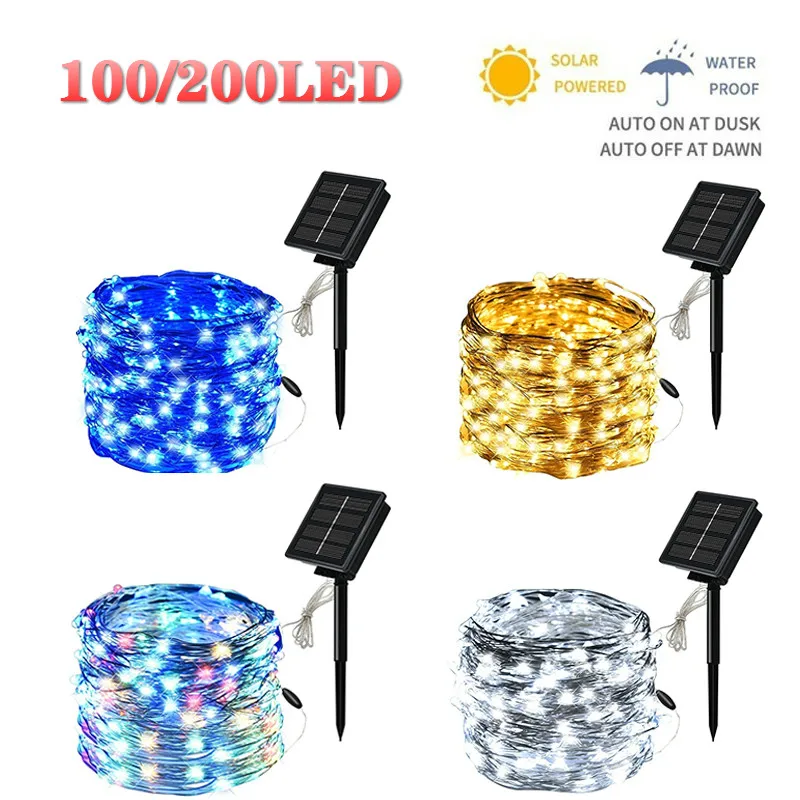 

LED Outdoor Solar Lamp String Lights LEDs Fairy Holiday Christmas Party Garland Solar Garden Waterproof 100/200LED
