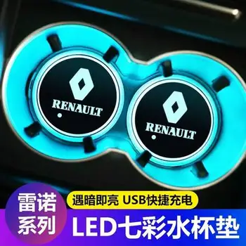 

2pcs Led Car Logo Cup 7 Color lights Luminous Coaster For Renault Megane 2 3 Duster Logan Clio Laguna 2 Captur Car Accessories
