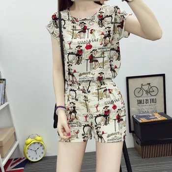 

2pcs/set Summer Suit Short Sleeves Tops Short Pants Loose Round Neck Casual Female Outfits Hot Sales