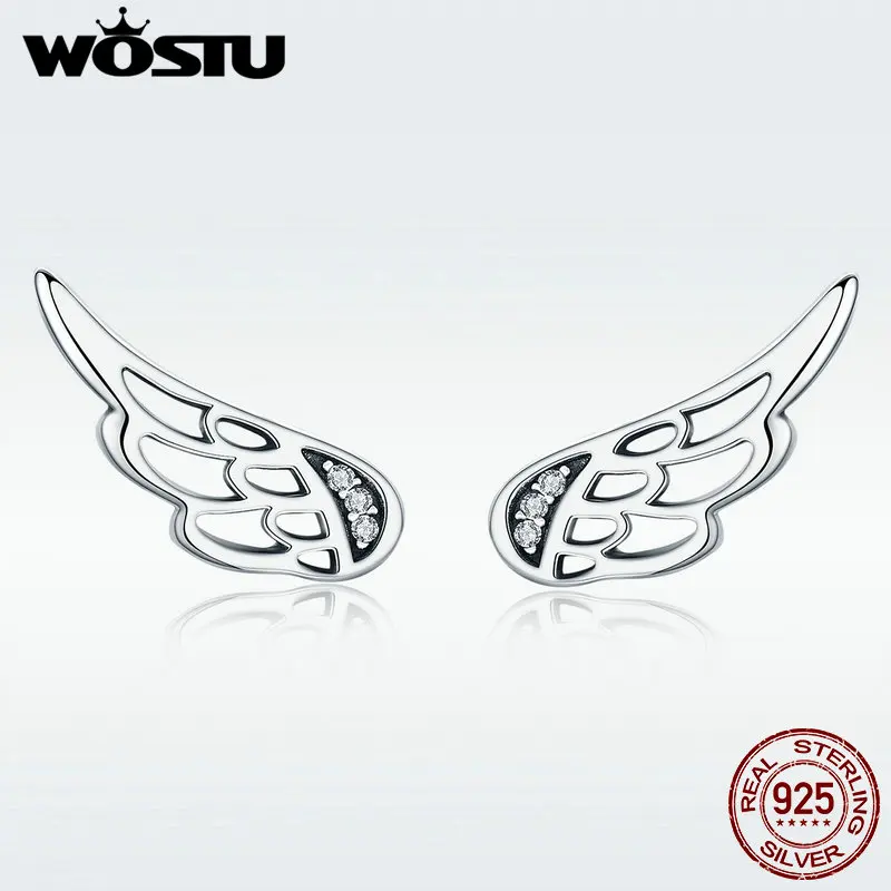 Женские серьги гвоздики WOSTU из 100% стерлингового серебра 925 пробы в форме пера с