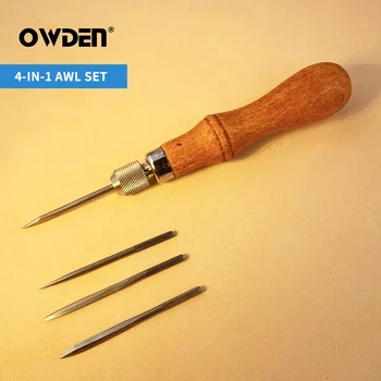 

OWDEN Leather Awl Tool Set DIY Wood Handle Sewing Stitching Lacing Scratch