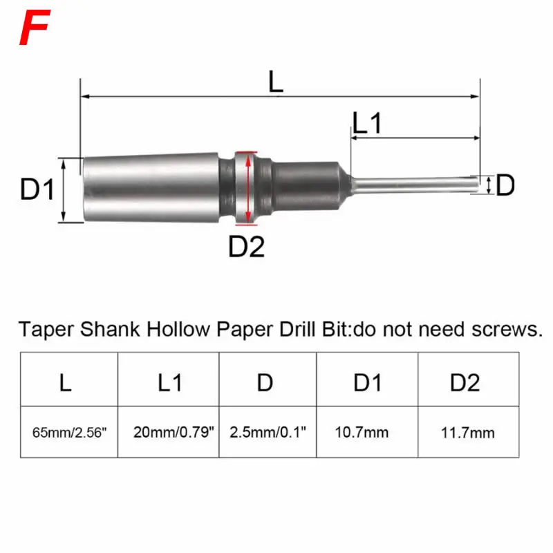 Полое сверло для бумаги для конического хвостовика пробивая машина DIY бурения - Цвет: F