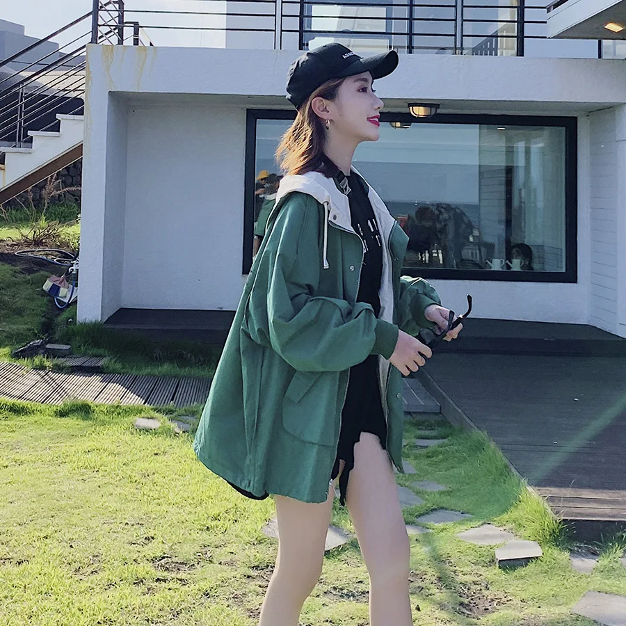 

Photo Shoot Short Jacket Women's 2020 New Style Korean-style Loose-Fit Hooded Versatile Retro Hong Kong Flavor Short Jacket Fash