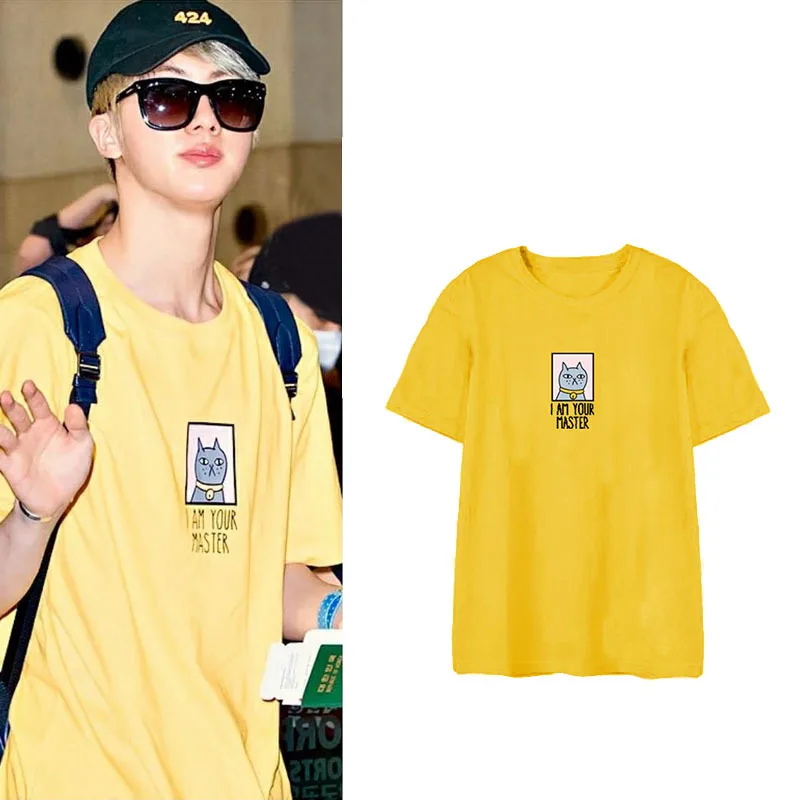 Kpop Bangtan Jin аэропорт уличный ритм же мультфильм печатных футболка для