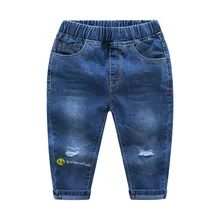 2038 в западном стиле Стиль качество детская одежда из вельвета, для мальчика, брюки из натурального хлопка 19 Весна стиль для детей, рисунок со смайликом, Джинсы с вышивкой