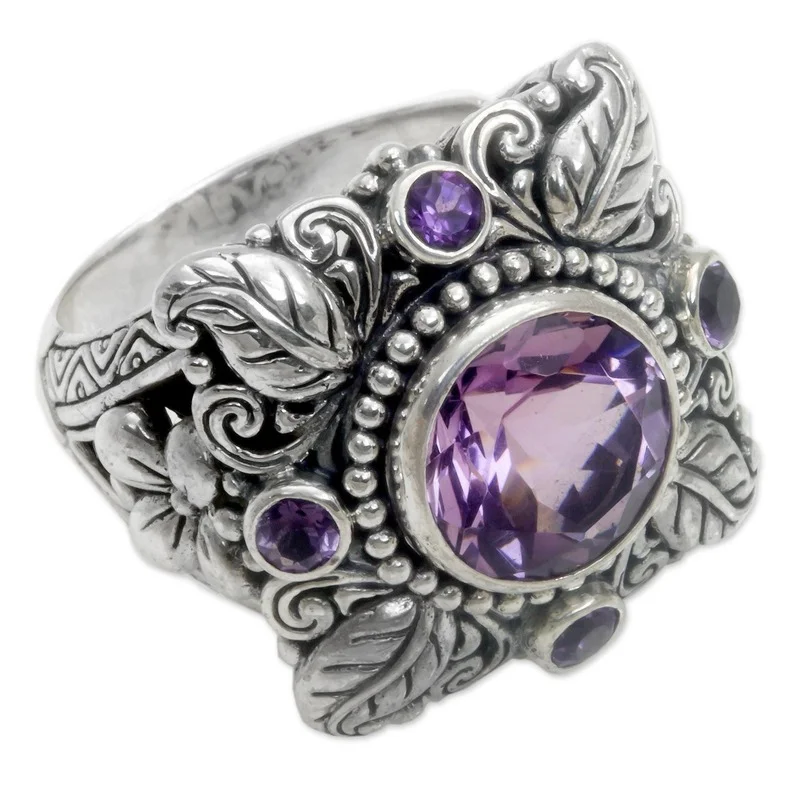 Finger Ring Silver Ring Amethyst Zirconia Ring Amethyst Ring