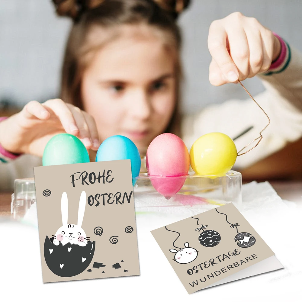 

52pcs German Happy Easter Day Party Folding Kraft Gift Cards Greeting Cards with Envelope Easter Egg Traditional Festival Set