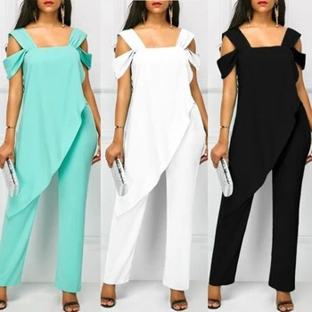 

Women Jumpsuit Casual Chiffon Irregular High Waist Rompers Office Lady Solid Pencil Pants Sleeveless Female Bodysuits Plus Size