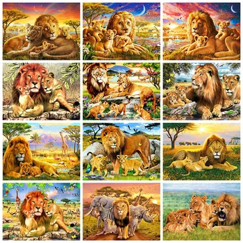 

HUACAN 5d Diamond Painting Animal Mosaic Rhinestones Pictures DIY Diamond Embroidery Cross Stitch Lion Home Decor Kits