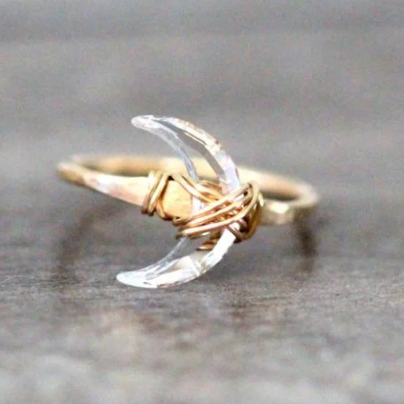 Crescent Moon Ring Crystal Quartz Ring Half-Moonbeam
