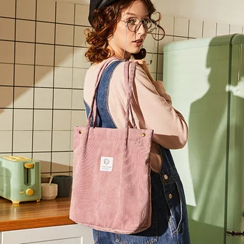 

New Shoulder Bag Female High Capacity Women Corduroy Tote Ladies Casual Lady's Bag Foldable Reusable Shopping Beach Bag Sac