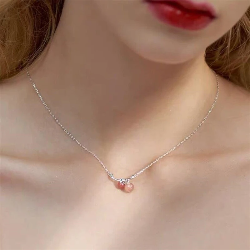 Женское Ожерелье WYEAIIR серебристая цепочка до ключиц с натуральным клубничным