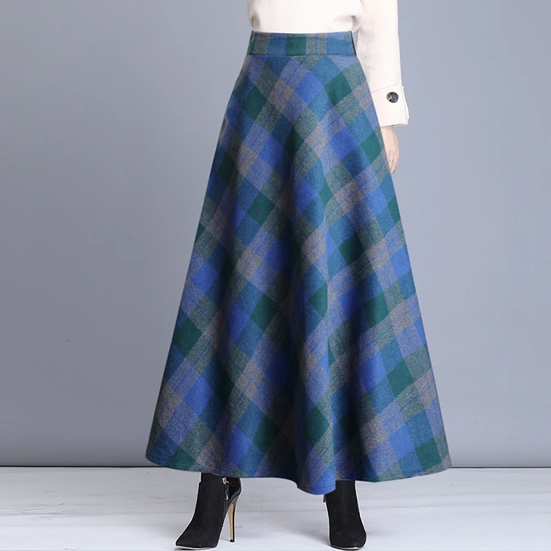 nike tennis skirt High Waist Woolen plaid Skirts Vintage Autumn Winter Warm Women's Midi Skirts Female Fashion Casual Long Streetwear 2022 maxi skirts for women Skirts