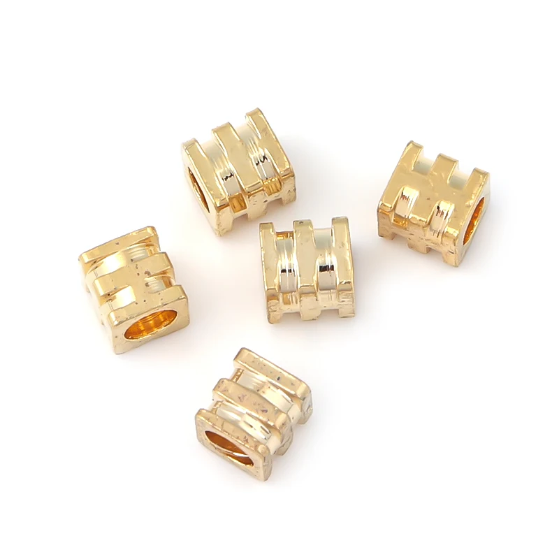 

10pcs Copper Genuine Gold Plated Cube with Screw Thread 2.2x2/2.8x2.5/3.5x3mm Split Bead Spacer Connector For DIY Jewelry Making