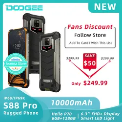 DOOGEE S88 Pro смартфон с 6-дюймовым дисплеем, восьмиядерным процессором Helio P70, ОЗУ 6 ГБ, ПЗУ 128 ГБ, 10000 мАч