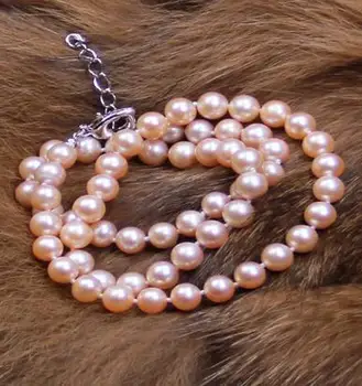 

Beautiful 7-8mm pink perfect circle South Sea natural pearl necklace 18 inch S925 silver