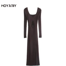 Moyatiy – robe pull Vintage pour femmes, col en v, manches longues, dos nu, à la mode, 2022