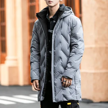 

New Men's Winter Hooded Simple Fashion Velvet Jacket Ins Trendy Long Men's Down Jacket Winter Jacket Coats for Men