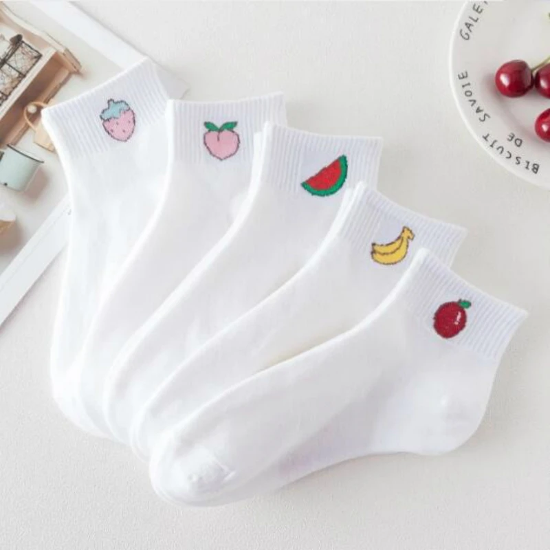 

Cute Cartoon Fruit Print Avocado Banana Cherry Peach Girls Kawaii Socks meias Korean Harajuku Breathable Pile Heap Funny Socks