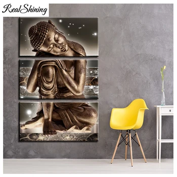 

Hallway Background diamond painting 3 Pcs Buddha Statue rhinestone embroidery Paintings Home Corridor Zen mosaic Pictures FS6839