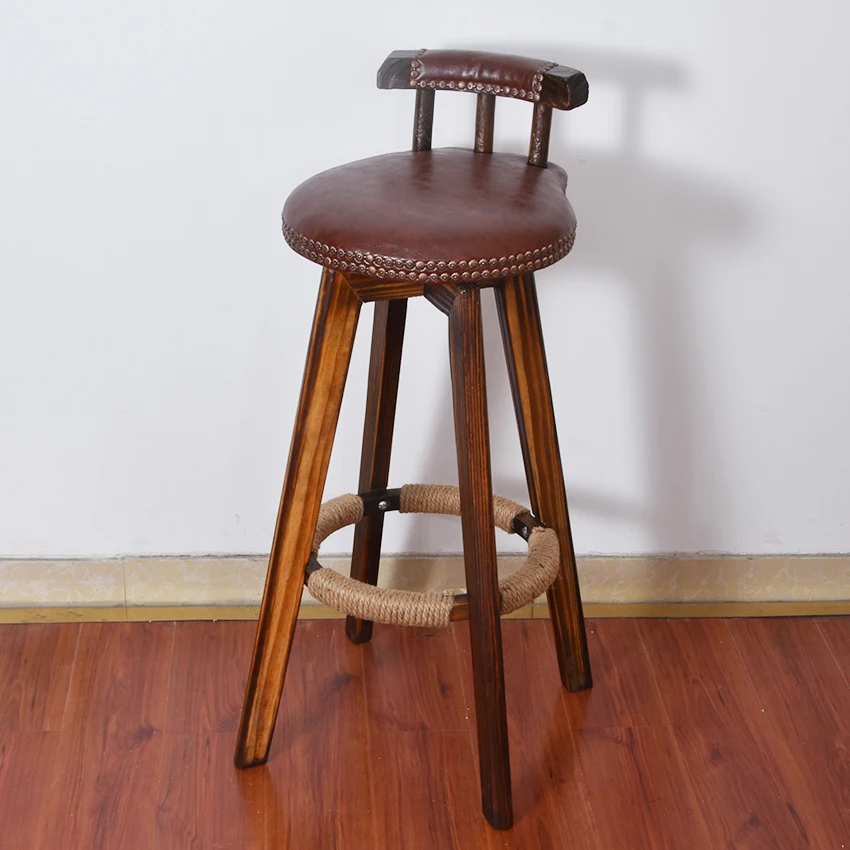 Вращающийся барный стул из массива дерева 4 ножки обеденный на стойке высокий