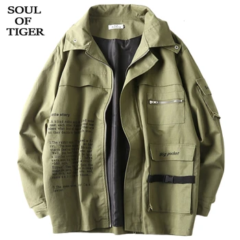

SOUL OF TIGER 2019 New Mens Winter Korean Fashion Padded Jackets Safari Style Printed Loose Coats Pocket Casual Male Streetwear