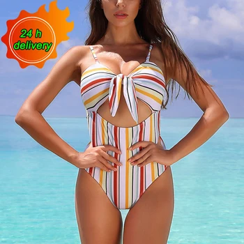 

Swimwear Women Brazilian Swimsuit One Piece Striped 2020 Bathing Suit Women One Piece Printing Tight Swimming Suit for Women New