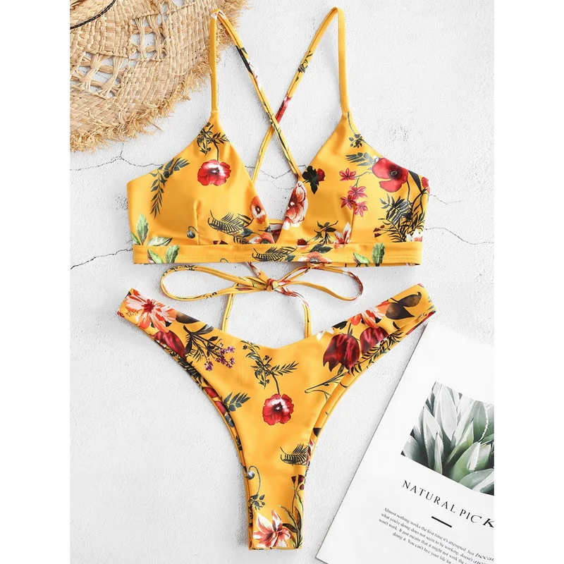 

2020 Women's Swimming Suit Sexy Bikini Swimsuit Women Swimwear Bikini Set Print Leaves Push-Up Padded Bathing Swimsuit Beachwear