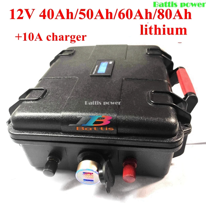 Водонепроницаемая литиевая батарея 12 В 80 а/ч 40 А/ч 60 USB-Аккумулятор для хранения