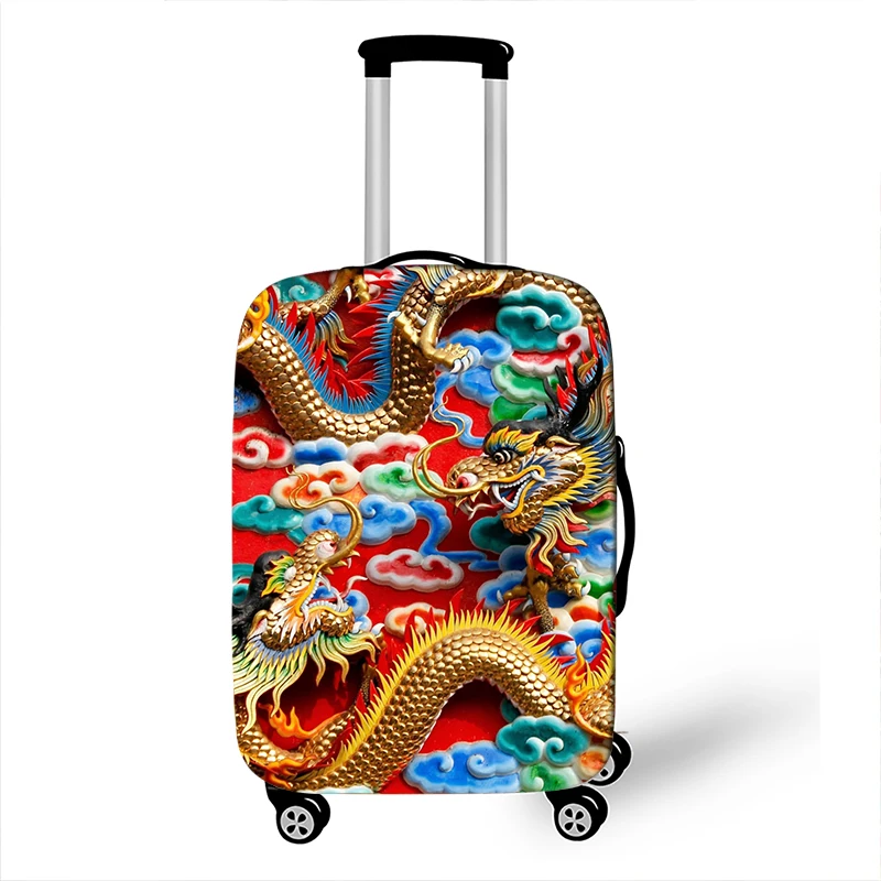 Chinese Royal Dragon Print Luggage Cover for Travelling Vintage Trolley Case Protective Covers Elastic Anti-dust Suitcase Cover 3