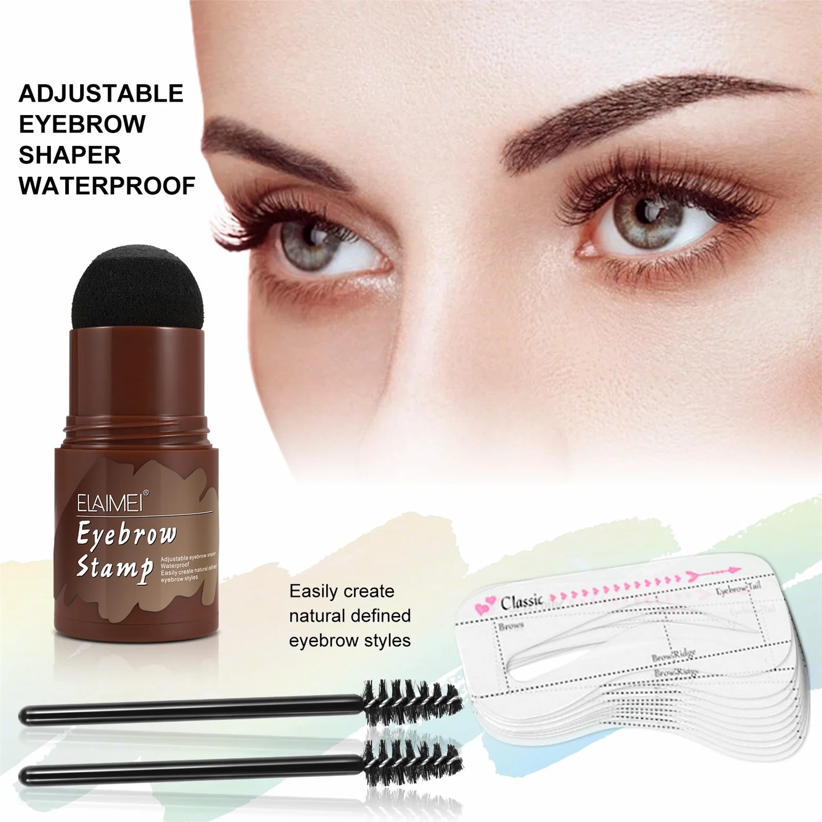 Perfect Brows Stencil & Stamp Kit With 2 Brushes One Step Long Lasting