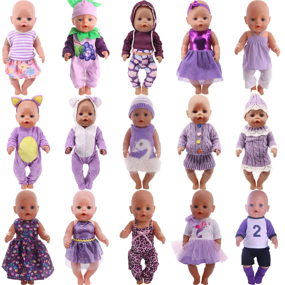 Barbie Doll Clothes 25Style Series Purple Dress Handmade Sweater For 18Inch American Doll & 43 Cm Reborn Baby Accessories Gifts