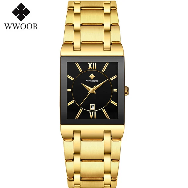 WWOOR New Design Women Bracelet Watches Top Brand Luxury Gold Square Quartz Watch Ladies Dress Waterproof Wrist Watch Gift Clock 