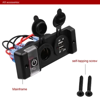 

Hot 5PIN 3 Gang Rocker Switch Panel + 12V Cigarette Socket + Dual USB Charger with Red LED light Indicator for Boat Marine/Car