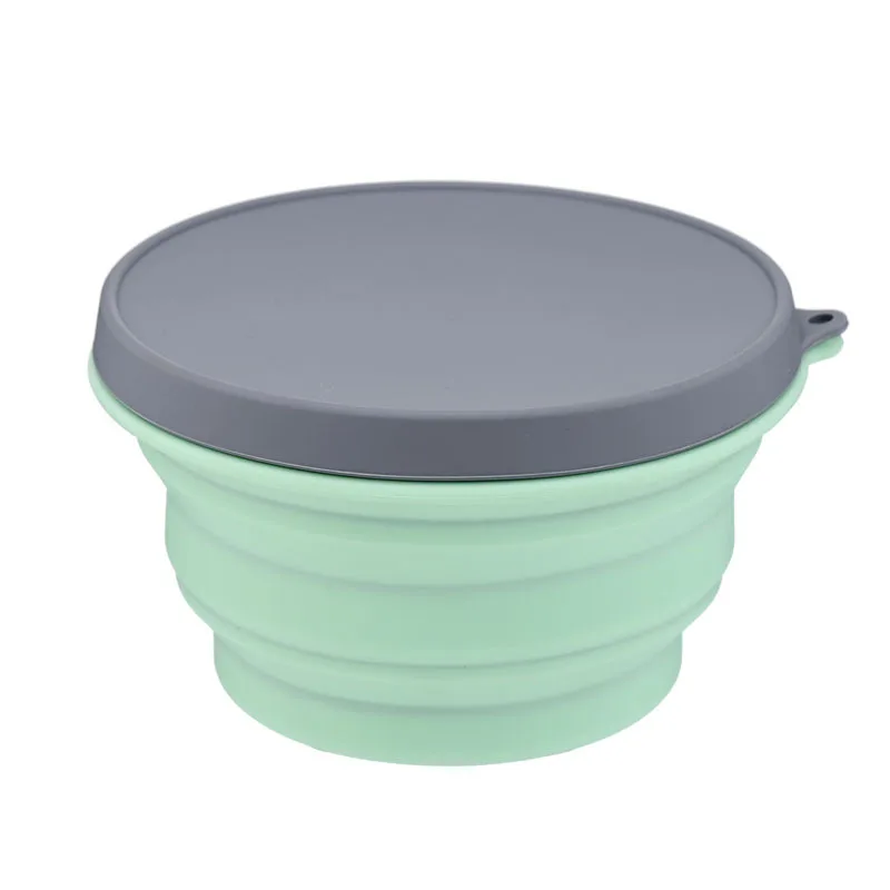Зеленый New Folding Collapsible Silicone Bowl with Lid 500ML Expandable Food Storage Containers - Цвет: Зеленый