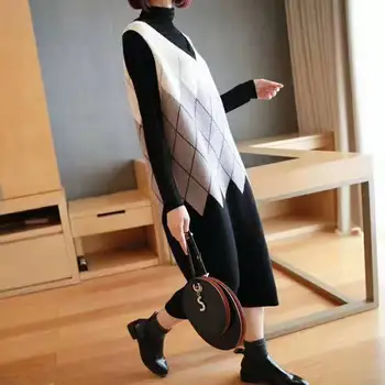 

FRSEUCAG Loose comfortable round neck sleeveless sweater women's knitted long cashmere jacket vest Spring and Autumn Wool vest
