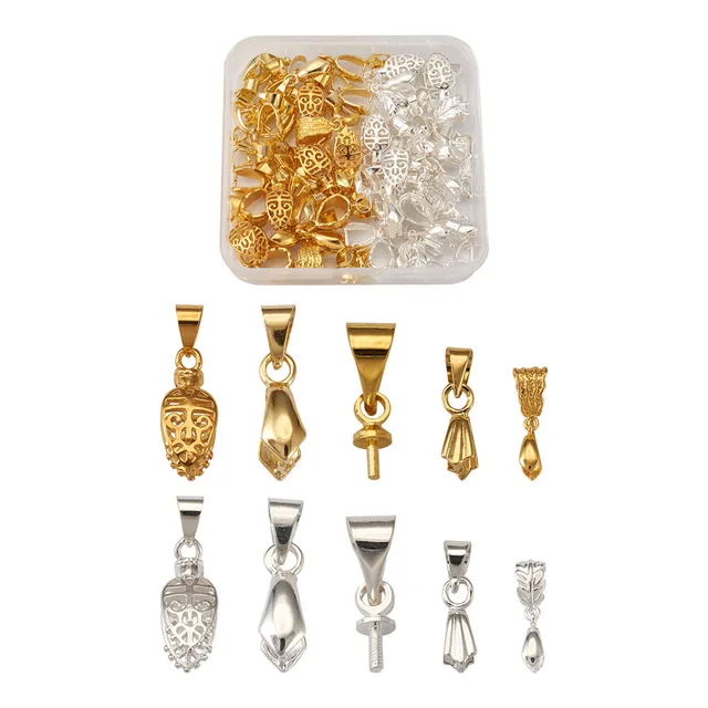 pandahall 1box Brass Ice Pick Pinch Bails Necklace Pendant Clip Hook Connector for Jewelry Making DIY Accessories Findings 96pcs