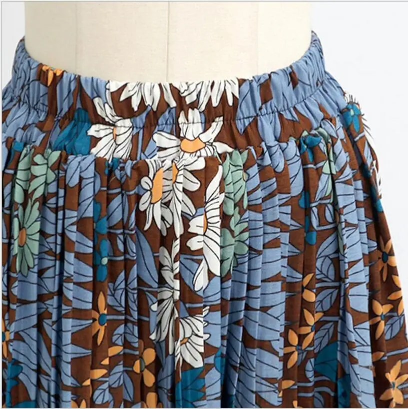 Women Bohemian Summer Skirt Belt Ladies Floral Print Chiffon Beach Long Skirt Elastic Waist Big Hem Boho Skirts Plus size 5XL