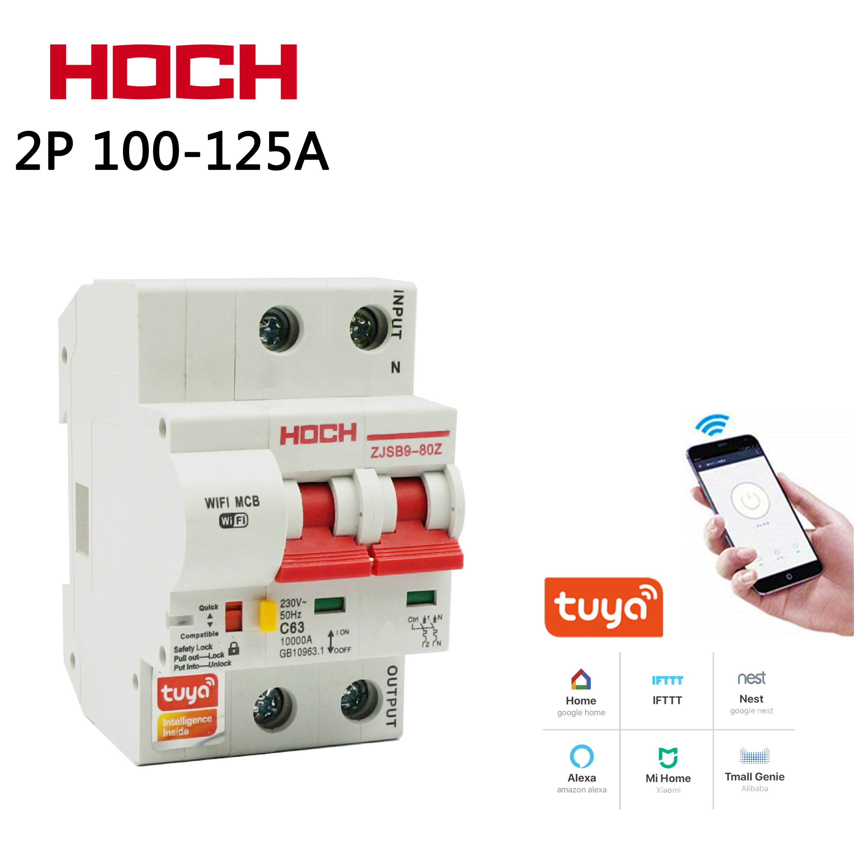 

HOCH WIFI Circuit Breaker FACTORY Remote Control 2P Wireless Tuya Automatic Intelligent overload short circuit protection Switch