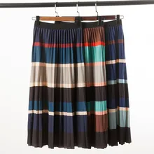 Осень-зима, женские юбки, Ретро стиль, высокая талия, юбка контрастного цвета, плиссированная, прошитая, в полоску, длинная юбка, Faldas Mujer Moda