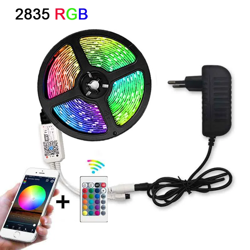 5 м 10 м 15 м WiFi светодиодный светильник RGB водонепроницаемый SMD 5050 2835 12 В 12 В rgb диод гибкая лента Wi-Fi адаптер+ разъем адаптера - Испускаемый цвет: 2835-WiFi Controller