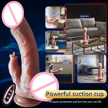 Wireless Heating Dildo Vibrator Telescopic Lick Thick Dildos for Women G Spot Massager Suction Cup Female Masturbators sex shop 5