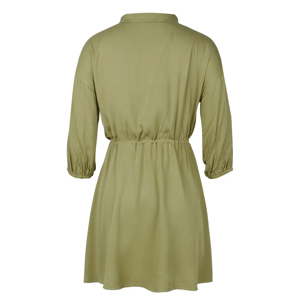 Feitong/женское платье, Vestidos, модное, одноцветное, 3/4, длина рукава, v-образный вырез, пуговицы, frenuum, свободное, мини, свободное платье, ropa mujer