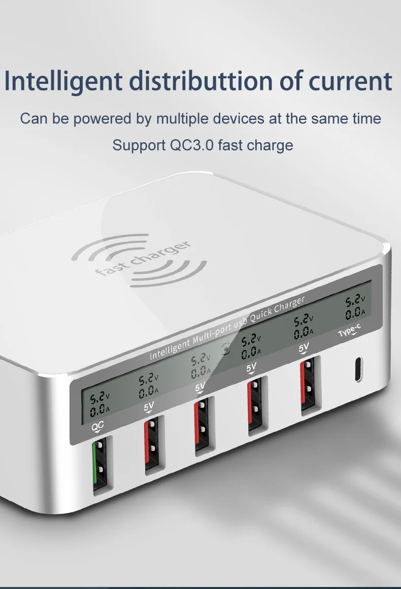 Wireless USB Fast Charger Station Multiple LCD Digital Display Adapter MultiPort USB Charging Plug for Mobile Phones