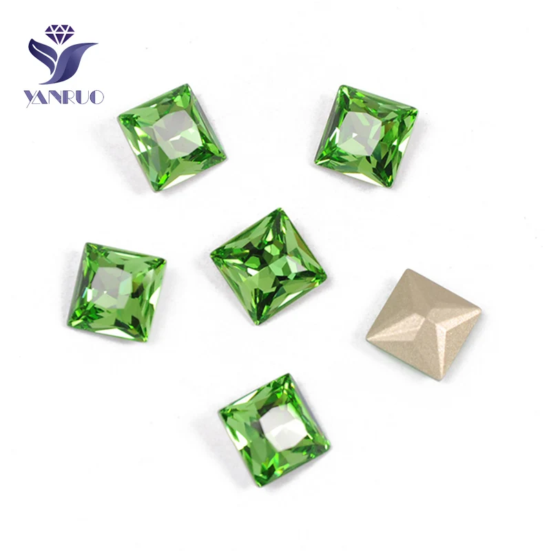 Peridot Yanruo 4447 принцесса квадратный острый Назад DIY стеклянные стразы хрустальные пришивные камни для украшения из ткани - Цвет: Peridot
