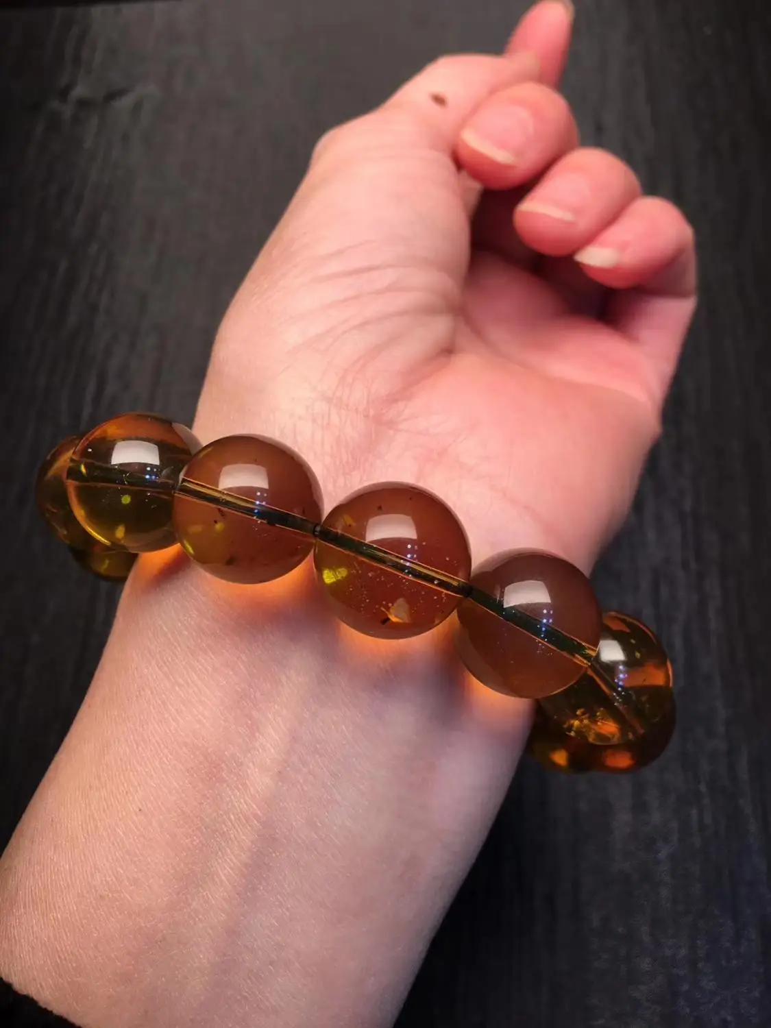 

16.3mm Natural Blue Amber Bracelet Women Mexico Gift Clear Crystal Stretch Round Beads Fashion Bracelet Certificate AAAAA