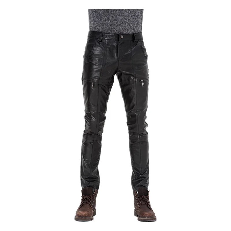Men's Genuine Leather Pants 2021 Autumn Winter Male Tights Sheepskin Motorcycle Cycling Trousers |