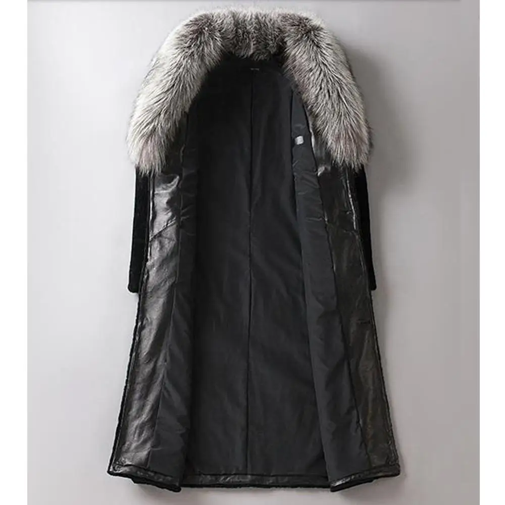Для Мужчин's B3 из овечьей шерсти куртка Для Мужчин's Лисий меховой воротник длинное пальто Для мужчин кожаные национальной вышивкой зимняя теплая куртка