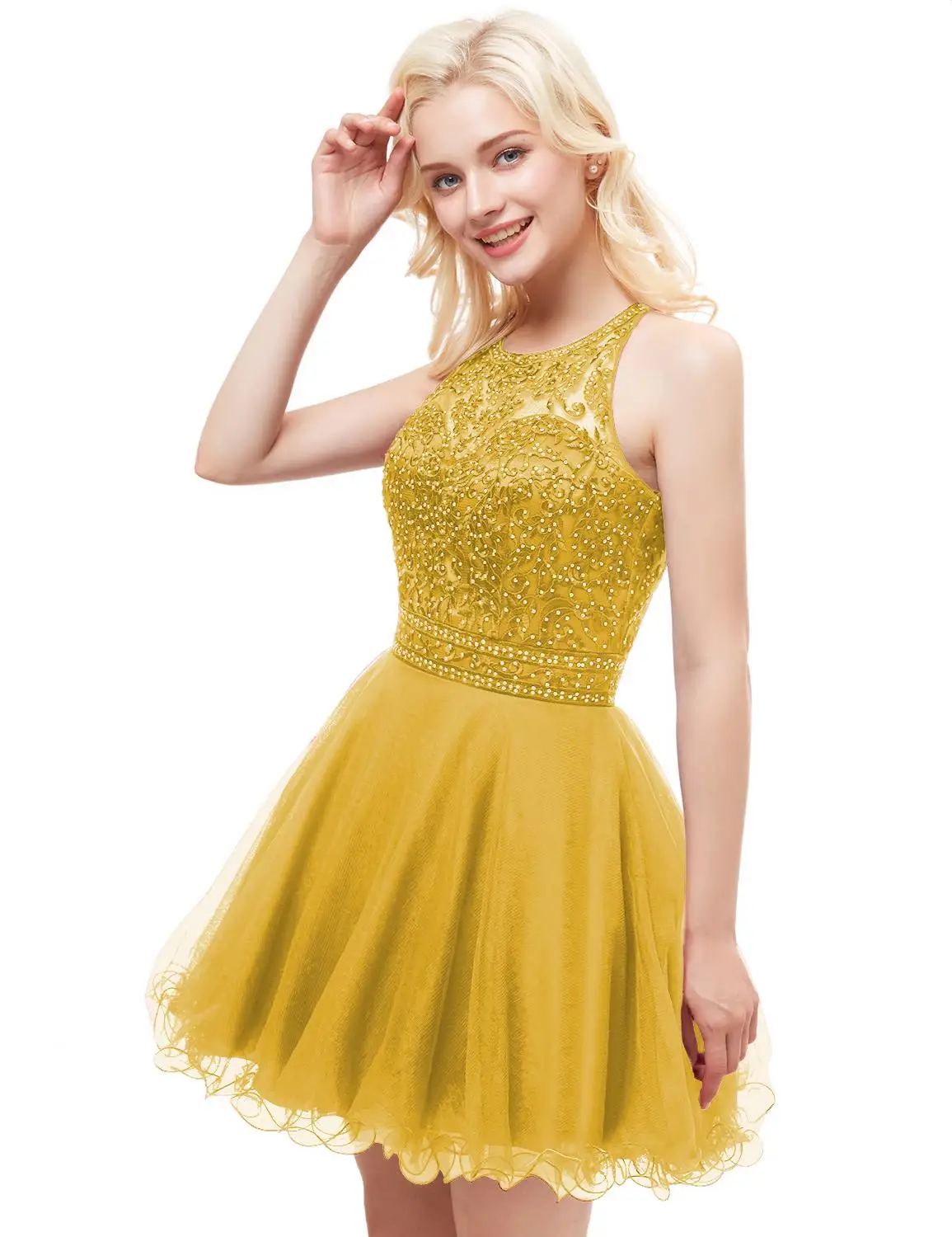 Сексуальные короткие коктейльные платья robe de soiree, красное вино, тюль, бисероплетение, платье для выпускного вечера, вечерние платья для вечера встречи выпускников, платье - Цвет: Yellow