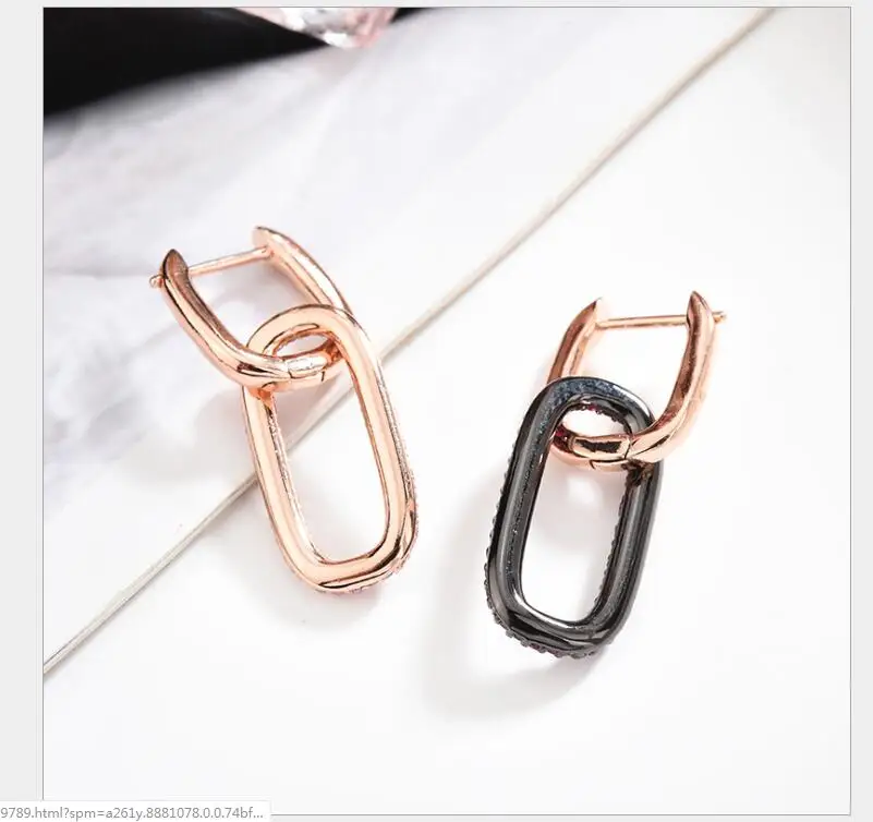 New Fashion Retro Earrings Micro Inlaid Zircon Geometric Earrings